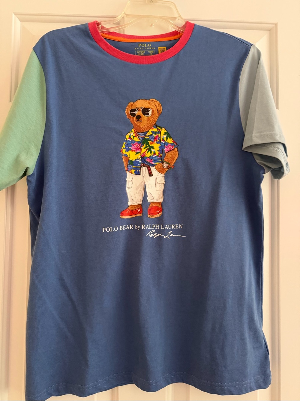 Polo by Ralph Lauren Blue Tee with Multicolor Polo Bear Graphic